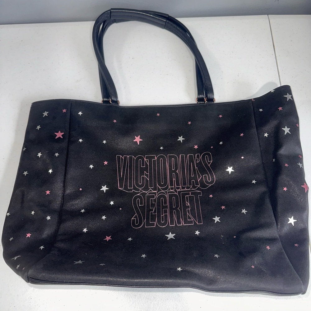 Victoria's Secret Black and Pink Starry Tote